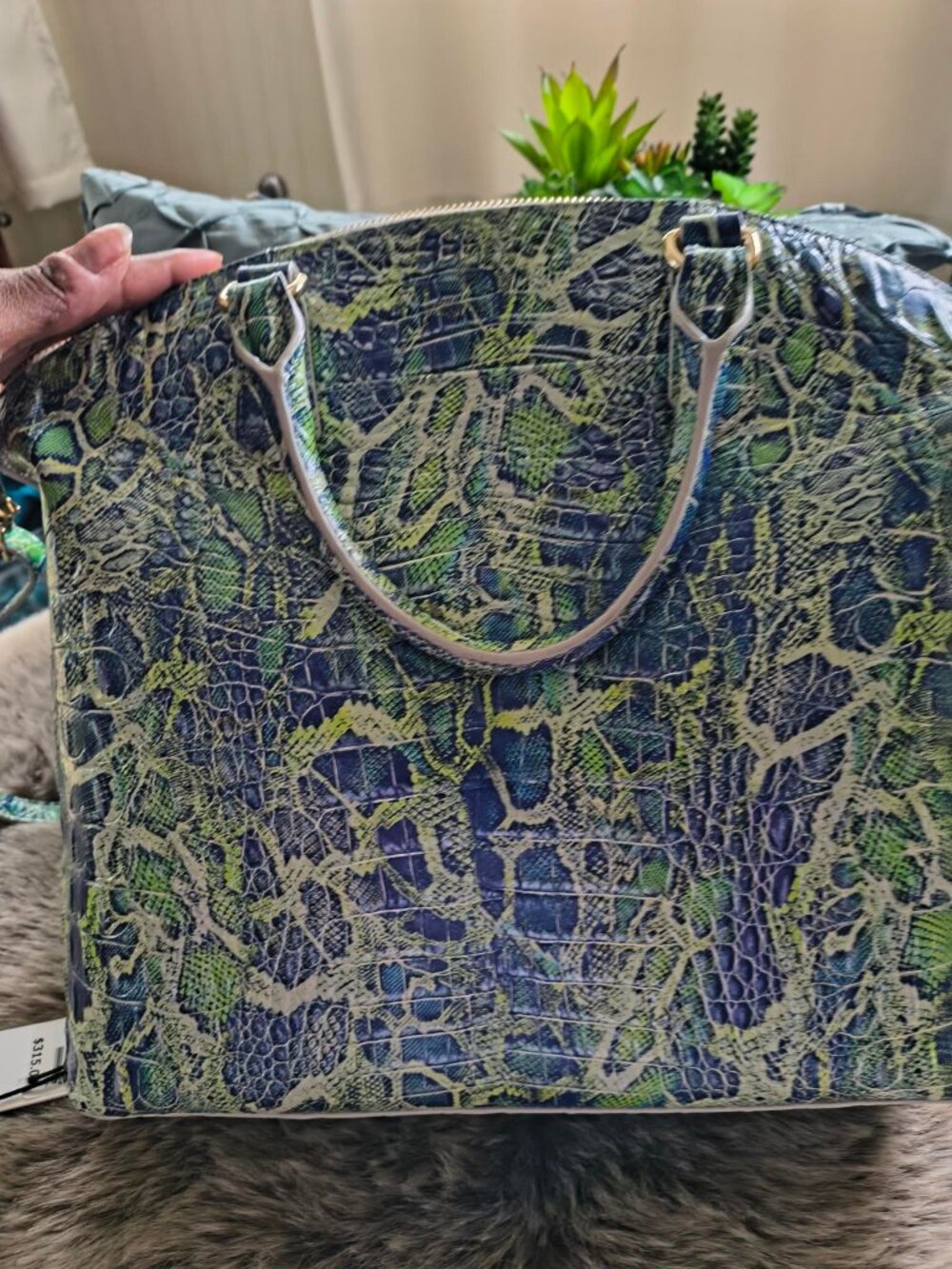 BRAHMIN LG. DUXBURY SATCHEL - Green Viper Print - Picture 3 of 5
